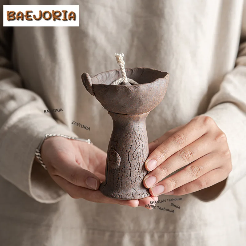 Crude Pottery Candle Holder Ancient Aromatherapy Candlesticks Scented Aromatic Candles Candle Lights Teaware Literati Decoration