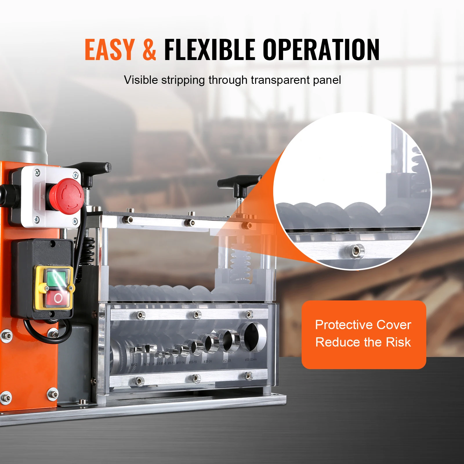 SucceBuy Electric Wire Stripping Machine Cable Stripper Peeler 750W 1.5-32mm 10 Channels Acrylic+Aluminum Scrap Copper Recycling