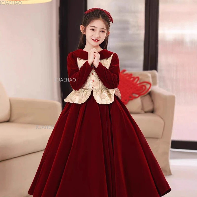 

Children Girls Dress New Year Long Sleeve Princess Party Gown Kids Christmas Holidays Clothes Childrens Elegant Tulle Ball Gown