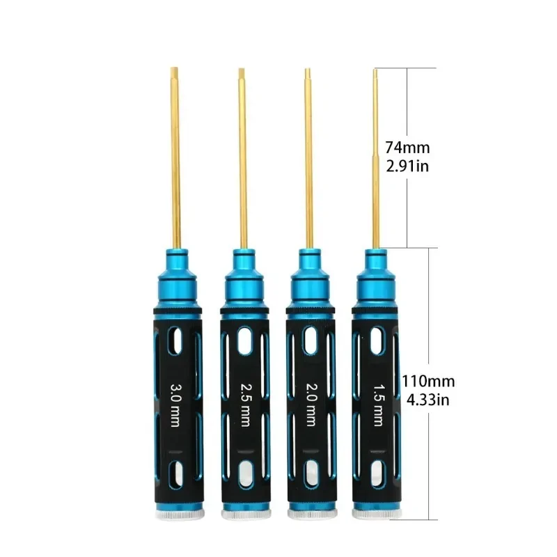 4 pçs rc ferramentas hex chave de fenda conjunto titânio chapeamento endurecido 1.5 2.0 2.5 3.0mm ferramenta chave de fenda para rc drone helicóptero carro