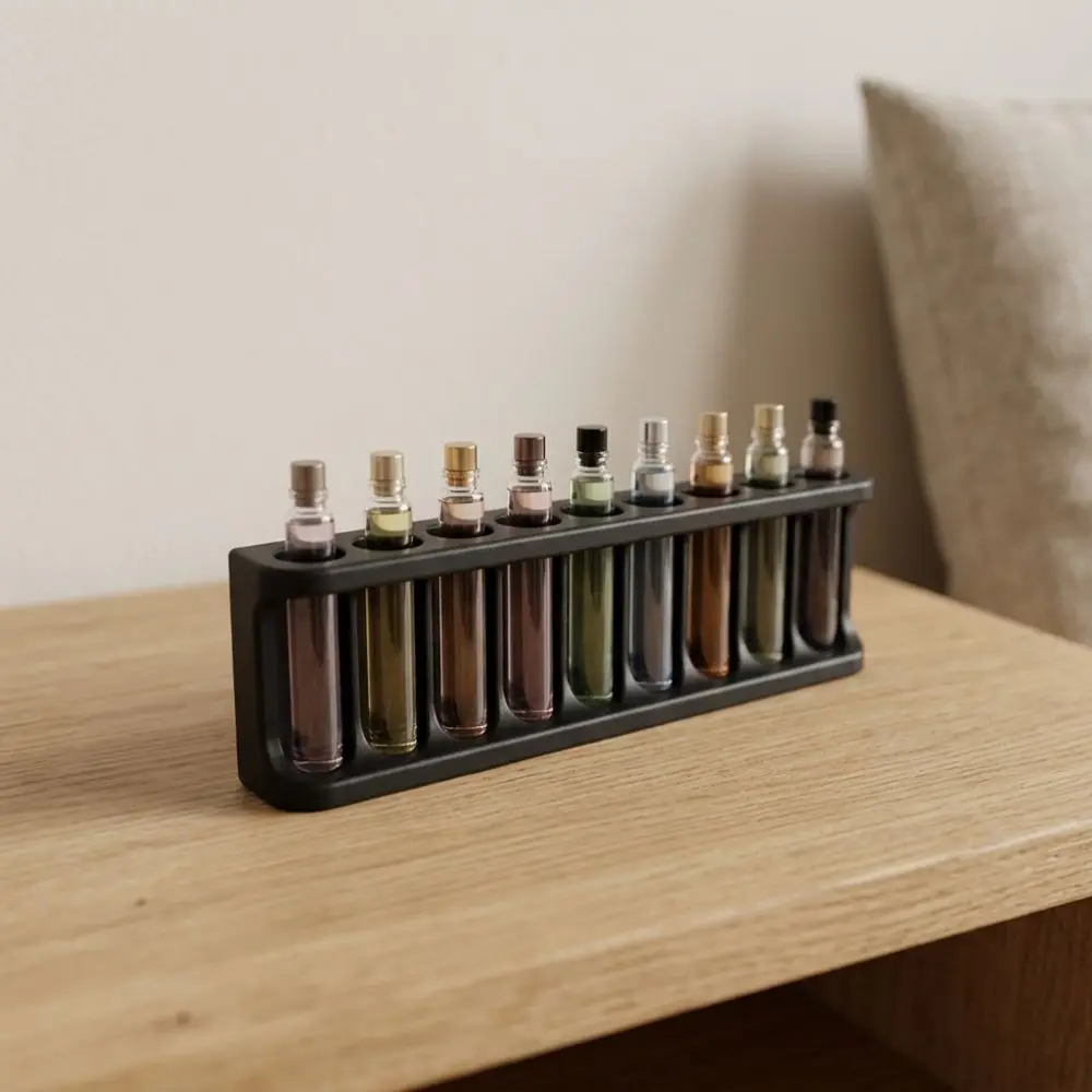 9 Hole Sample Bottle Display Stand 3D Printed Minimalist Spray Bottle Organizer Stable Base Plastic Bathroom Scent Stand