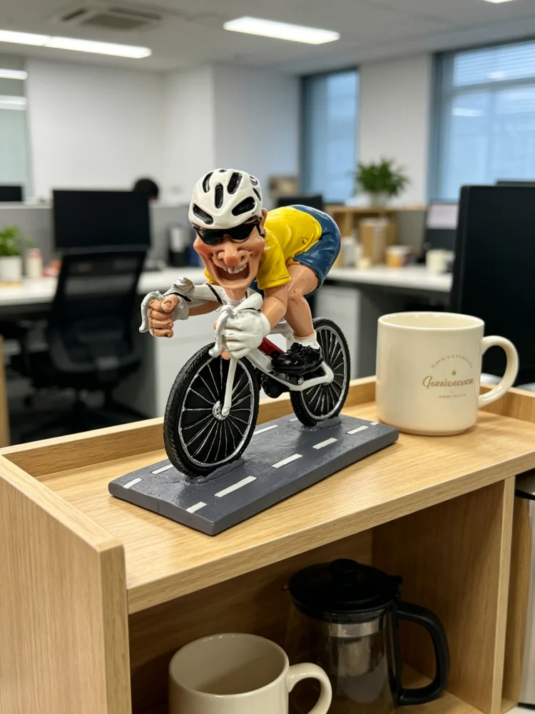AliExpress NONE Cartoon Cyclist Figurine, Resin Biker Statue, Hand-Painted Road Bike Rider Ornament, Yellow Jersey Sports Themed Decor