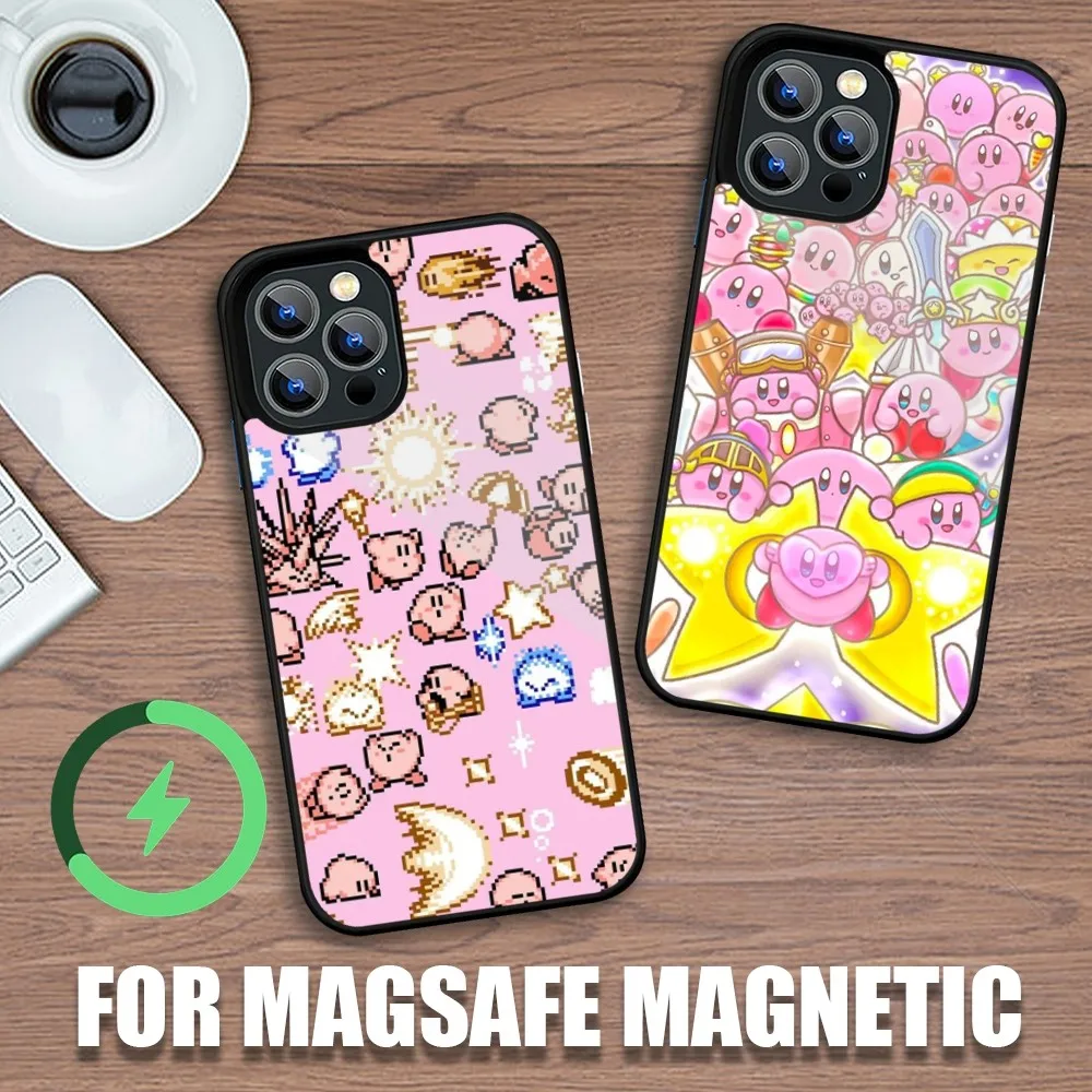 Cute Cartoon K-Kirby With S-Stars Phone Case For iPhone 11 12 13 14 15 Plus Pro Max Charging Magsafe Magnetic Wireless Cover