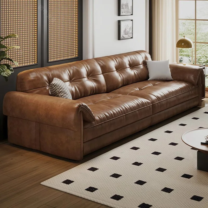 

Французский ретро-диван из кожи класса люкс, антикварный итальянский минималистичный кожаный диван для гостиной