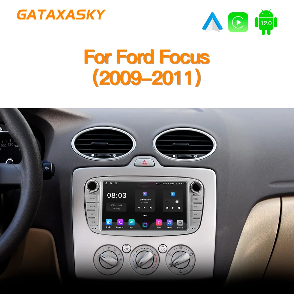 GATAXASKY 7\'\' For Ford Focus 2 S-Max 2009-2011 Car Android Auto Radio Multimedia Carplay Player WIFI Gps Navigation