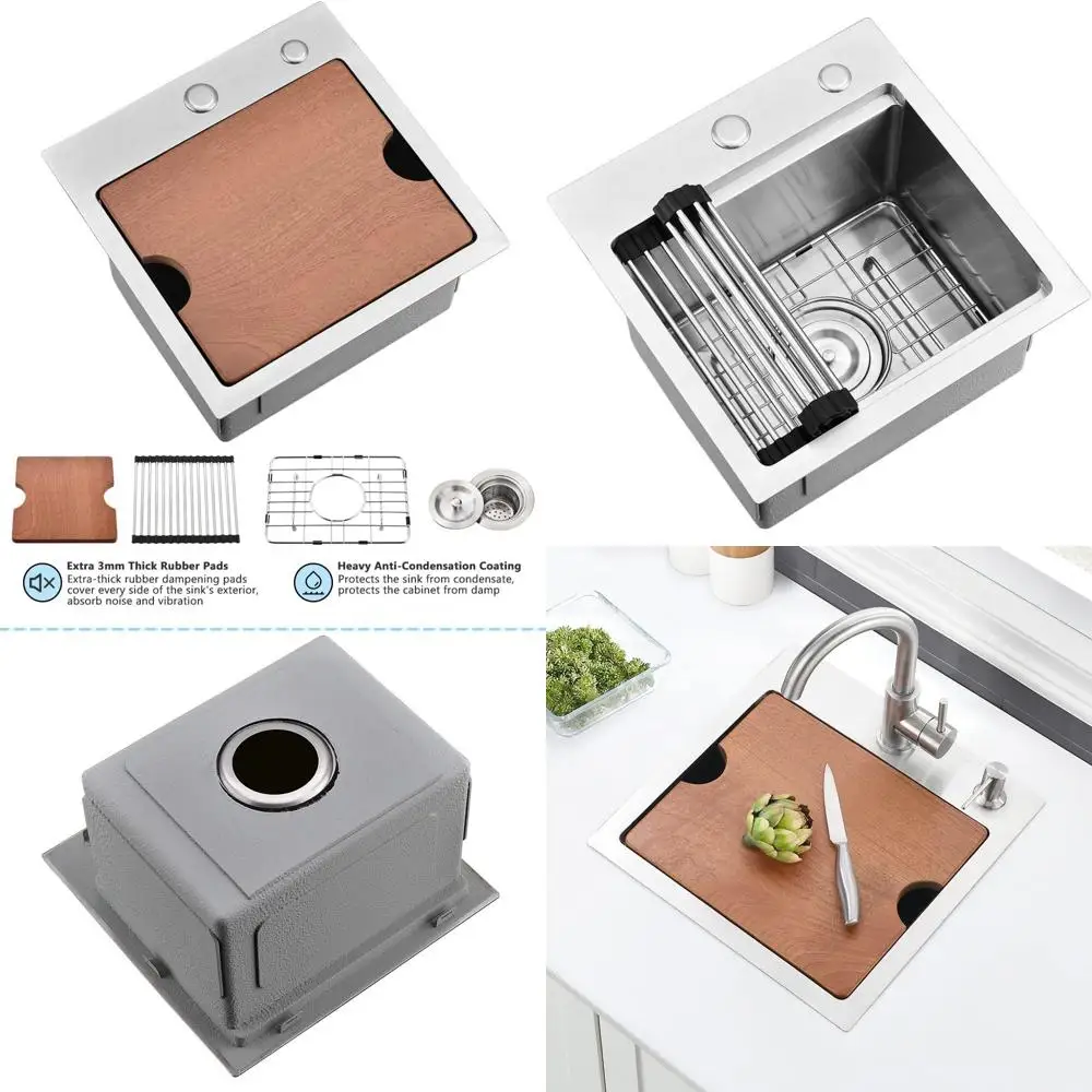 

Stainless Steel 15 Inch Drop-In Bar Sink for Kitchen - Small Topmount Prep Sink with 16 Gauge Thickness, Ideal for Bar Workstati