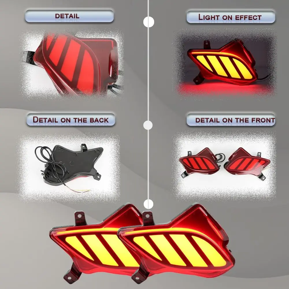 مجموعة مصابيح الضباب 3 في 1 LED لسيارة تويوتا هايلاندر 2020-2023: مصباح الضباب الخلفي، ضوء الفرامل، عاكس