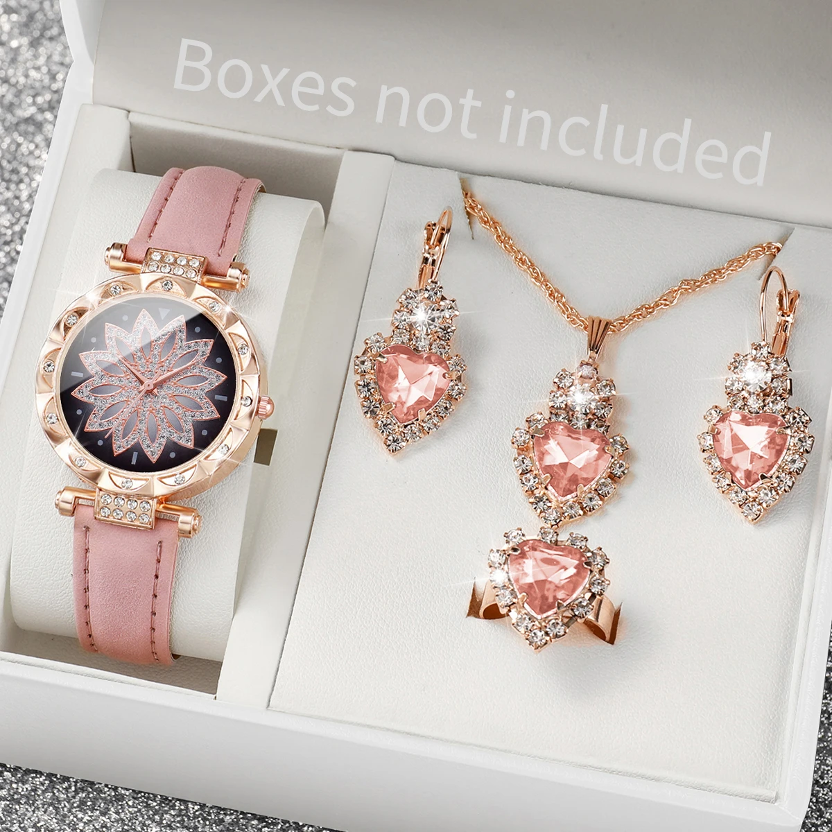 5PCS Luxury Rhinestone Women Watches Fashion Leather Band Quartz Watch Jewelry Set Reloj Mujer Girls Clock Gift（Without Box）