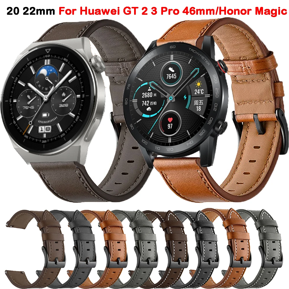 Straps for Huawei Watch GT2 GT 3 GT3 Pro 42mm 46mm Leather Band for Honor Magic Watch 2 46mm 20 22mm Smart Wristband Bracelet