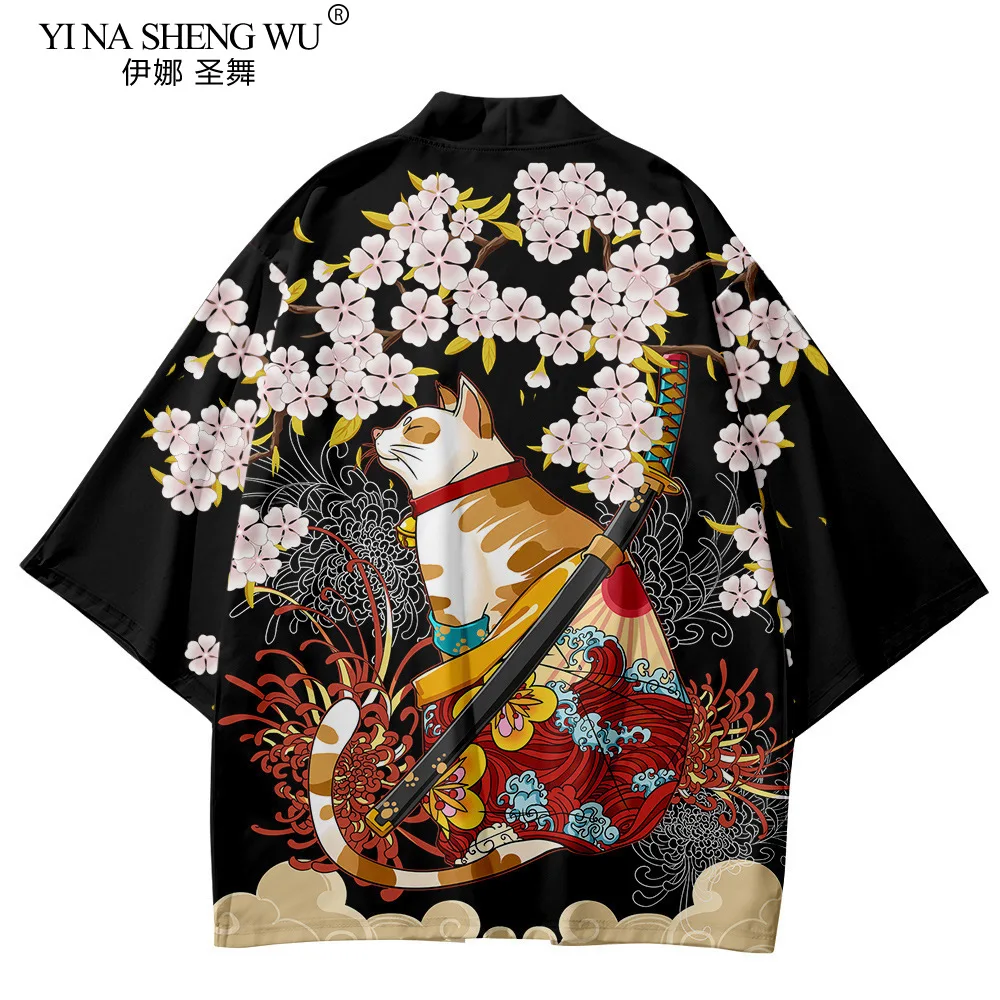 Japanese Style Cat Print Haori Kimonos Yukata Samurai Men Women Kimono Traditional Asian Clothes Harajuku Cardigan Shirt Cosplay