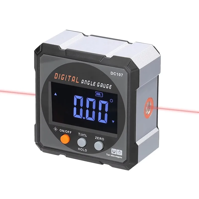 Four Side Magnets Electronic Protractor With Two- Sided Laser Digital Inclinometer With Rechargeable Battery