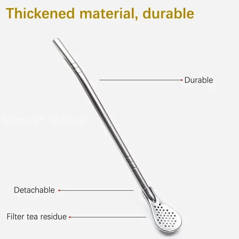 Straw Spoon Long Handle Mixing Yerba Mate Stainless Steel Bombilla Filter Teaspoon Coffee Stirring Spoon Bar Accessories 1Pc