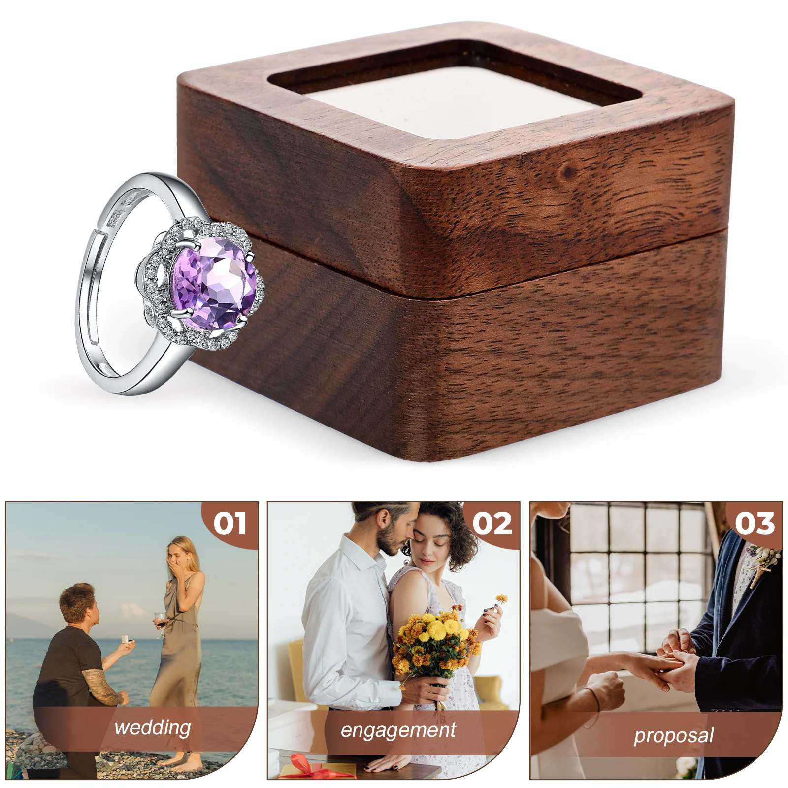 

Wooden Ring Jewelry Storage Box For Wedding Engagement Small Earring Holder Gift Case Vintage Box With Lid Durable Lightweight
