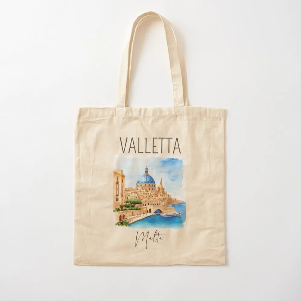 

Watercolor Design of Valletta - Malta Tote Bag Custom bag tote bag women Canvas Tote
