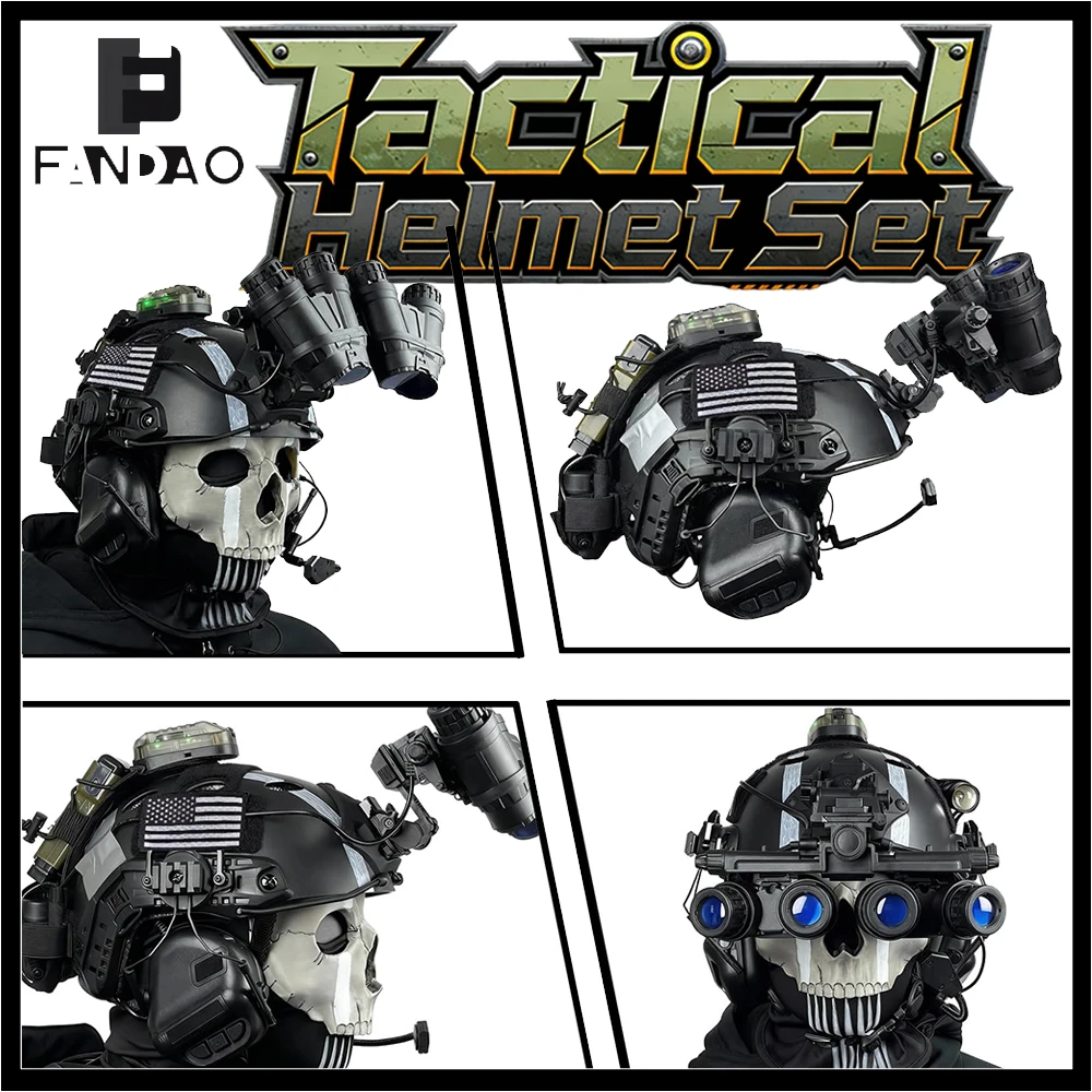 Tactical COD Ghost Helmet Set with Headset NVG Dummy Model Windproof Face Skull Masks for Airsoft Call of Duty 19 Cosplay Gear