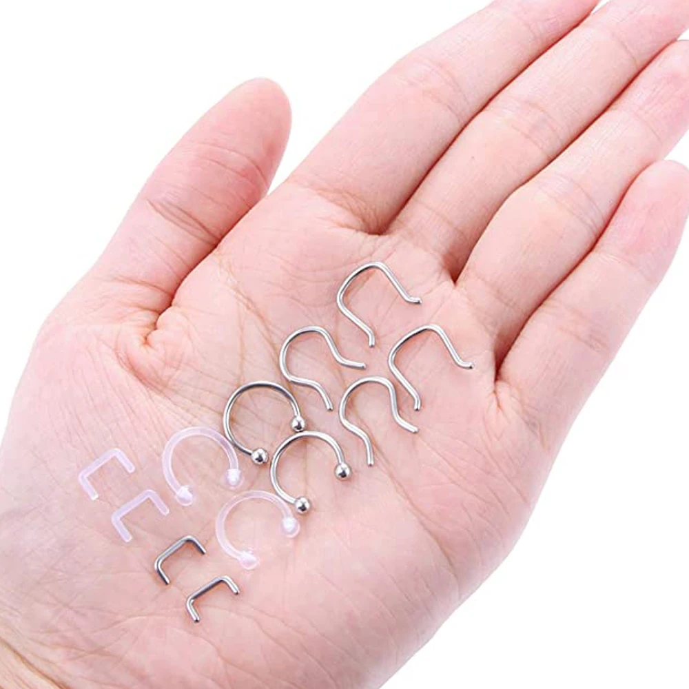 2pcs/12pcs Septum Retainer Clear Acrylic And Surgical Steel Nose Rings Hoop Horseshoe Cartilage Tragus Septum Ring Body Piercing