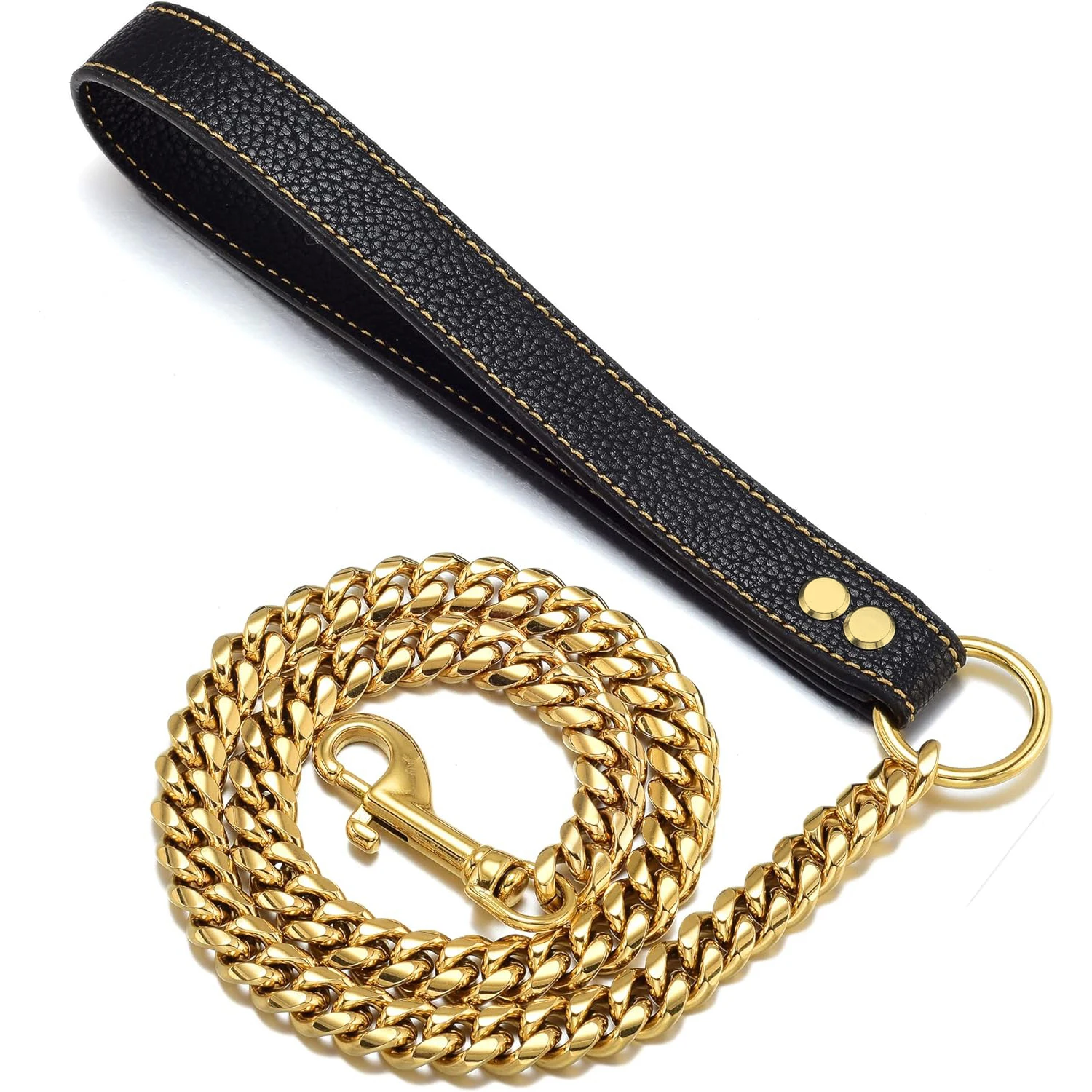 Stainless Steel Metal Chew Proof Dog Lead Chain 14MM Gold Dog Leash for Dogs Pet Traction Rope