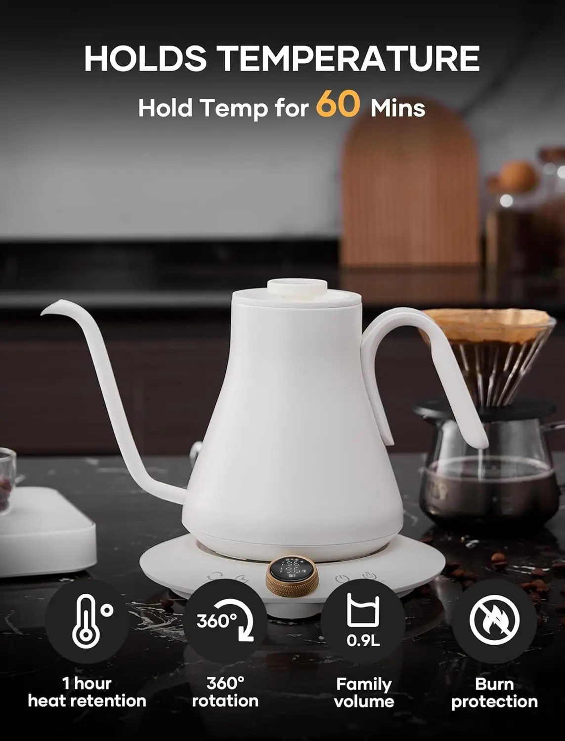 Kettle with Temperature Control, Pour Over Coffee & Tea, 1200W for 180-sec Quick Boil Time