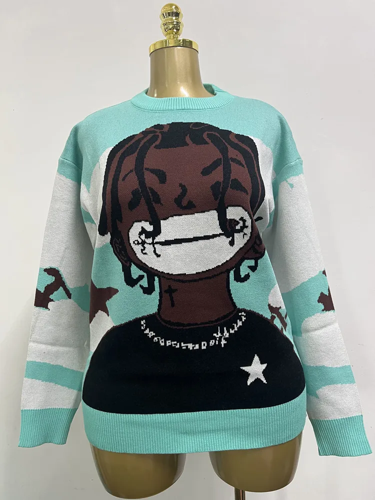 

Joskaa Harajuku повседневный свободный вязаный свитер женский пуловер с длинными рукавами Goth Y2K негабаритная одежда унисекс винтажный свитер в стиле панк