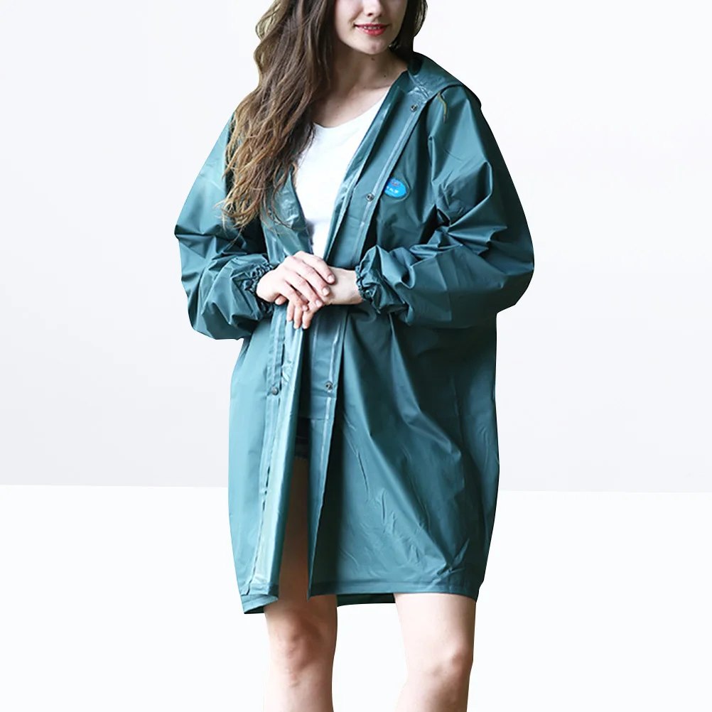 Chubasquero impermeable grueso reutilizable de color verde oscuro con capucha mangas elásticas Poncho de lluvia a prueba de viento para exteriores para adultos escalada
