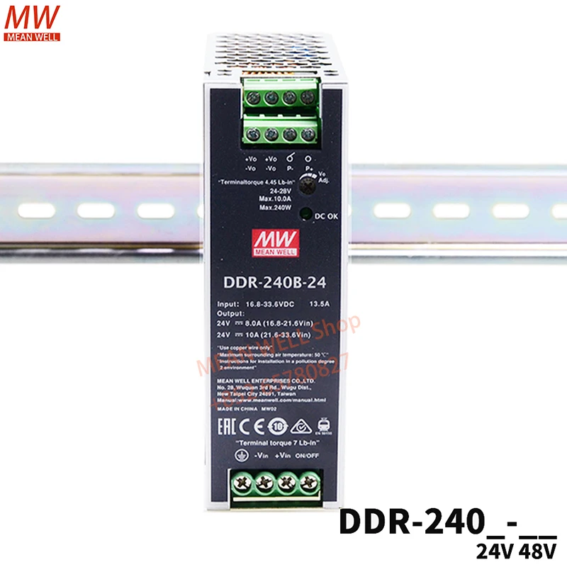 يعني جيدا تحويل التيار الكهربائي الأصلي 240 واط DIN السكك الحديدية نوع DC-DC محول DDR-240B DDR-240C-24 DDR-240D-24 DDR-240D-48 #2