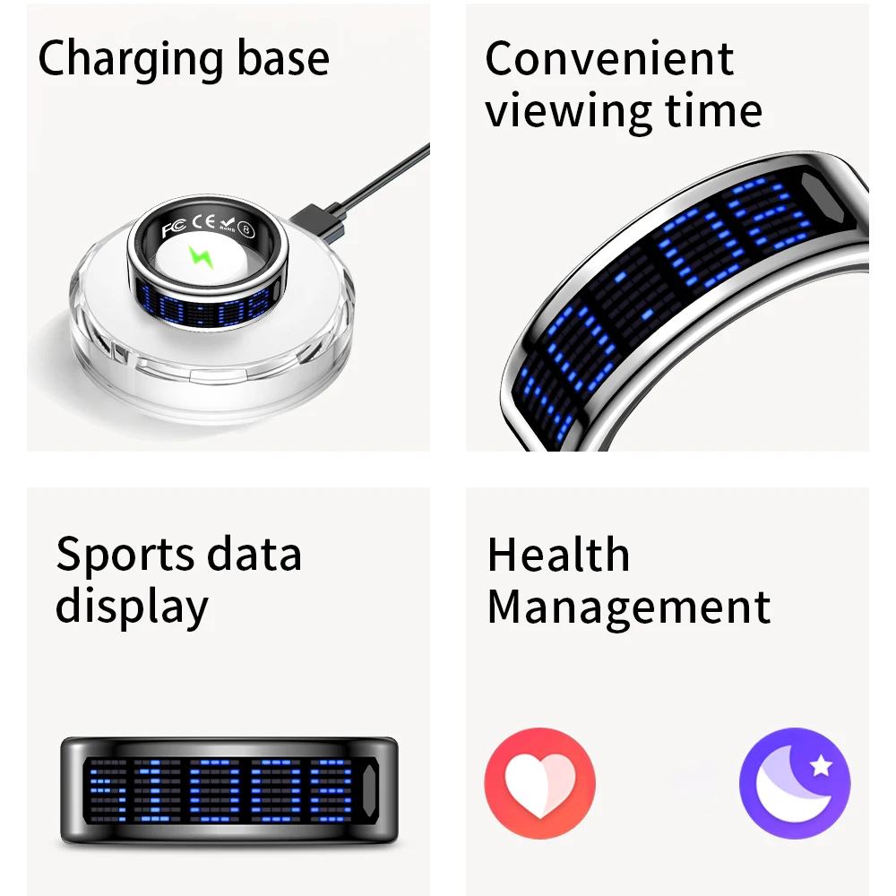 New Ultra-thin Lightweight Smart Ring Multi-functional Display Heartrate Health Caller ID Reminder Motion Detection Waterproof