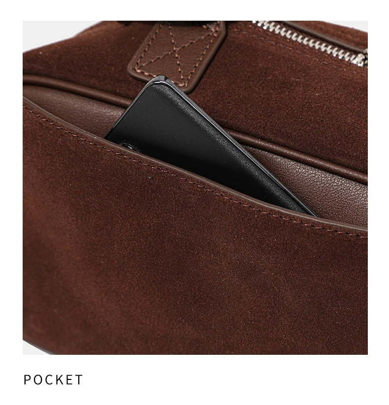 Echte Rindsleder-Damenhandtasche, Einzel-Schulter-Unterarmtasche, Wildleder-Gebürstete Bowling-Tasche – Detail 13