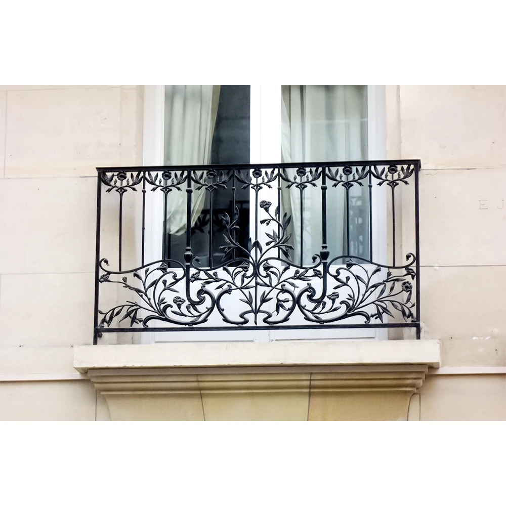 Modern House Wrought Iron Window Front Railings Juilet Style Steel Balcony Railing Black Fence Window Grills Security Bars