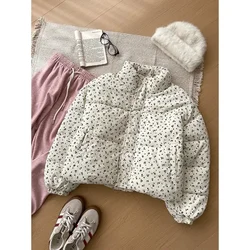 Retro Cute Small Floral Sweet Winter Thick Warm All-Match Real Wear down Coat Cotton-padded jacket Outerwear Top