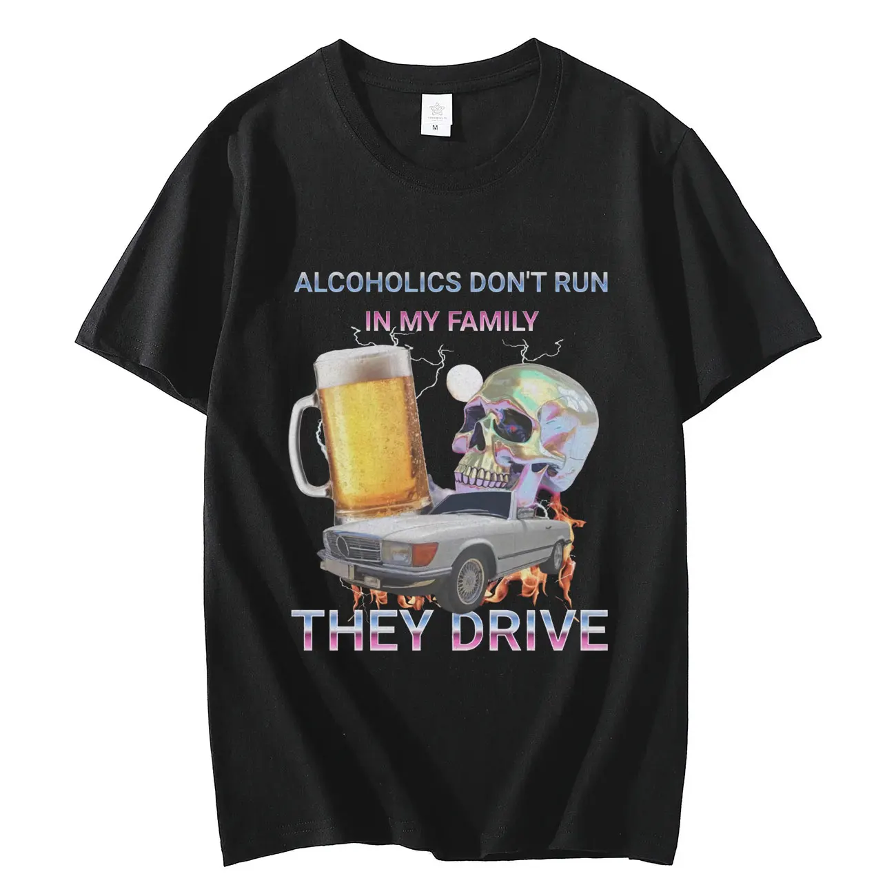 

Alcoholics Don't Run in My Family Funny Meme T-shirt Gothic Retro Short Sleeve T-shirts Casual Fashion Oversized T Shirts Unisex