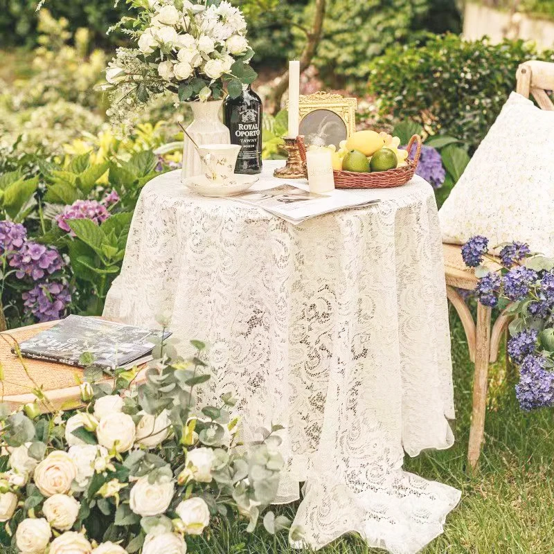 

White Lace Tablecloth for Rectangular Tables, Vintage Style Wedding Table Cloths for Reception, Baby Shower, Birthday Party