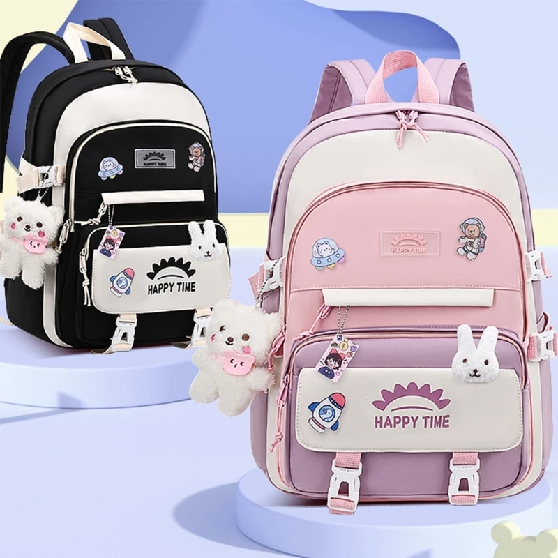 Mochila escolar encantadora para niñas, Bolsa Escolar Linda para niñas adolescentes, mujeres, estudiantes, mochilas de día casuales de viaje con alfileres y colgante