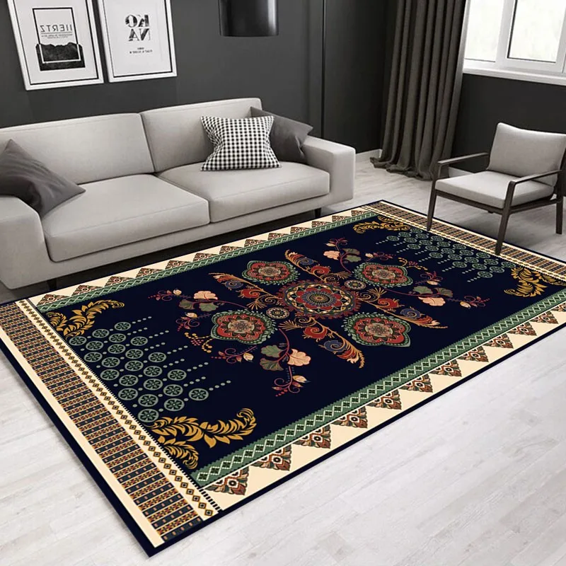 

Reese Velvet Short Fleece Chinese Vintage Flower Pattern Rectangle Carpet Large Rug Living Room Bedroom Floor Protection Decor