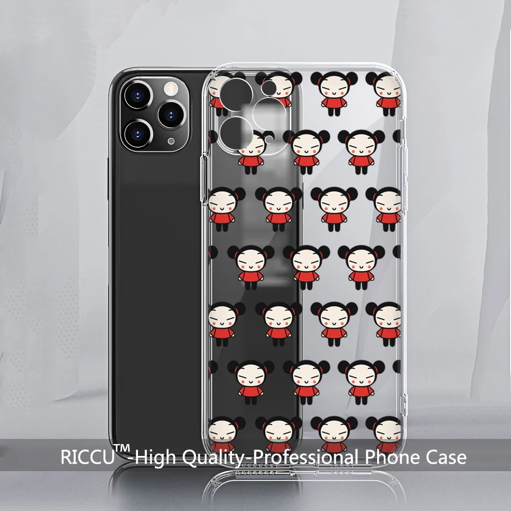 For IPhone 14 PRO Fashion Cute Cartoon Pucca Phone Case for IPhone 13 11 12 Pro XR XS MAX 8 X 7 14 Plus Transparent Delete Cover