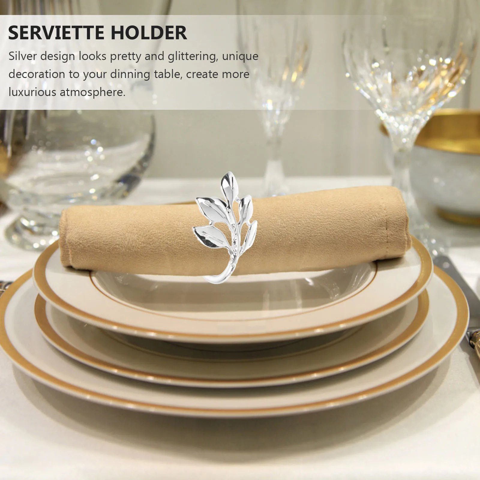 

6Pcs Napkin Rings Decorative Plating Leaves Silver Napkin Holders Serviette Buckles for Wedding Dinner Party Elegant Table