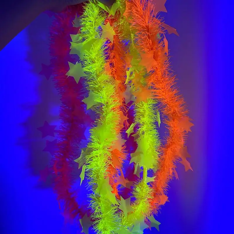 Neon Glow Star Lei Set UV Reactive Hawaiian Leis With Bracelets For Glow In The Dark Party And Night Event view 6