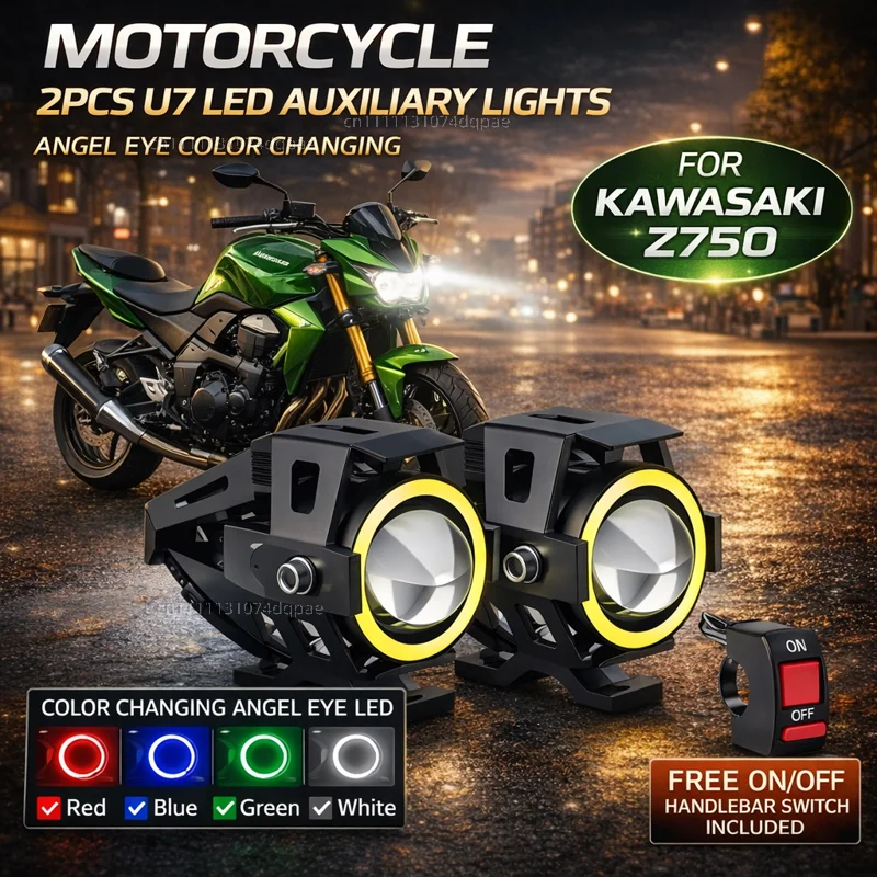 Waterproof Motorcycle LED Headlight 3000LMW U7 Motorbike LED Driving Fog Spot Light with Switch For Kawasaki Z 750 z750 Z750R
