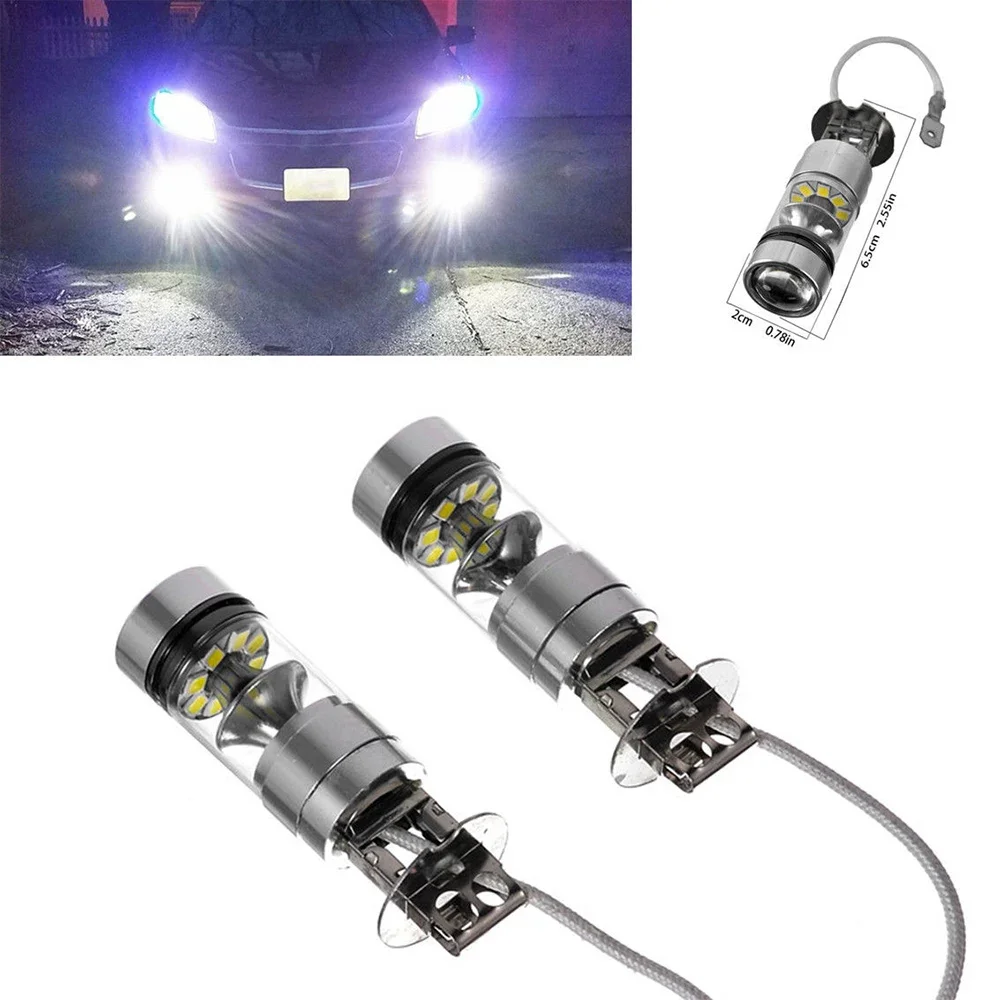 2 pçs 100w h1 h3 h4 h7 led luz de nevoeiro lâmpada condução 12/24v nevoeiro farol 20smd 1000lm branco 6000k farol do carro acessórios do carro