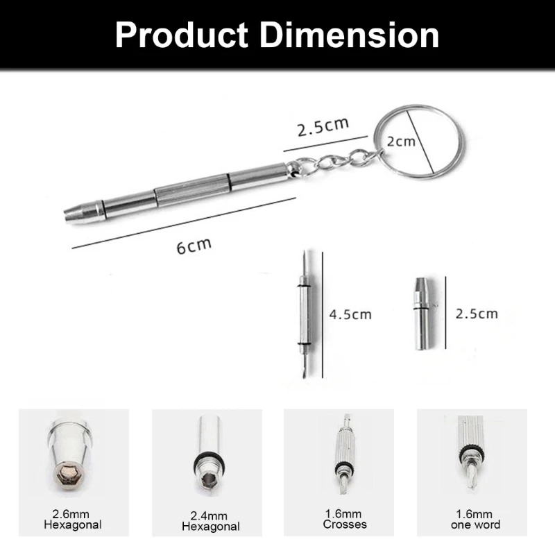 Eyeglasses Repair 4-in-1 Multifunctional Precisions Screwdriver Set Mini Keychain Screwdriver for Glasses Cellphone