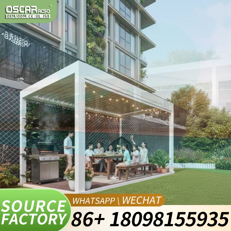 Bioclimatic Motorized Louvered Pergola with LED Lights and Glass Sliding Doors Eco Friendly 3x3m for US Patio Garden Gazebo perg