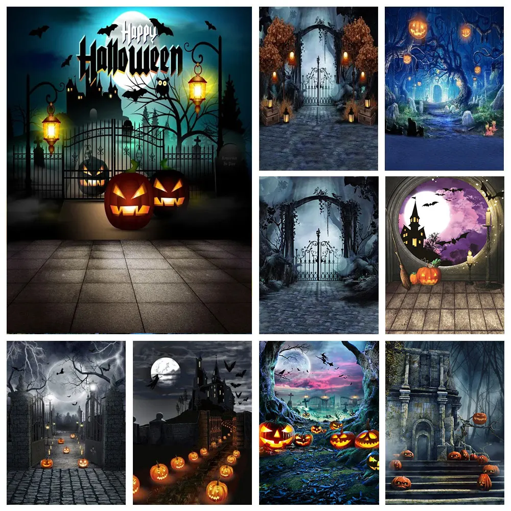 

Halloween Theme Horror Castle Custom Backdrop Night Moon Magic Castle Forest Pumpkin Children Photography Photocall Photo Studio