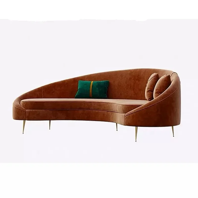 N80 Nordic Curved Arch Red Brown Fabric Sofa Living Room Reception Luxury Designer Creative Velvet Sofa 7