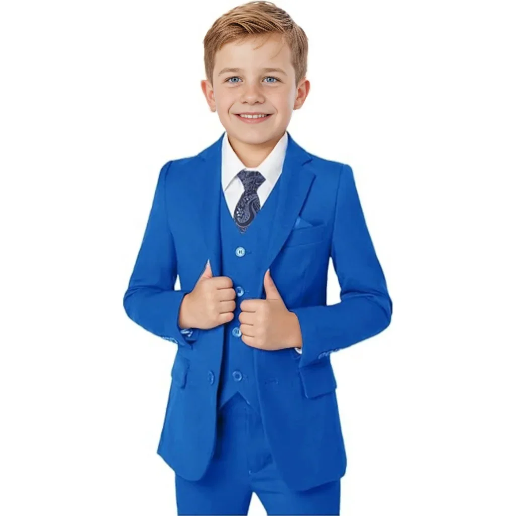 Formal Boys Suits 3 Pieces Slim Fit Tuxedo Set for 2-16 Years Old Child Graduation Kids Suit Birthday Suit Blazer Vest and Pants