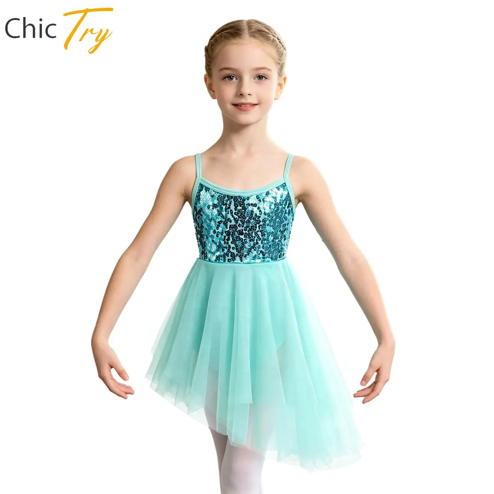 Ballet Tutu Dress Girls Sleeveless Sequins Tulle Dance Gymnastics Leotard Dress Kids Dance Wear Professional Ballerina Dress