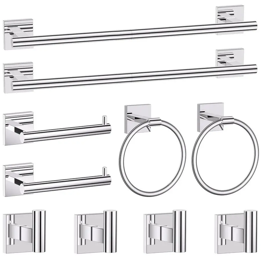

Chrome Bathroom Hardware Accessories Towel Bar Set, 10 Pieces Bathroom Towel Bar Holder Set, 23.6 Inch Stainless Steel Toilet Pa