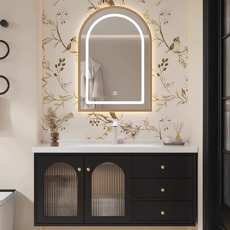 

Integrated Light Bathroom Cabinets Standing Basin Makeup Storage Bathroom Cabinet Mirror Organizer Armario De Banheiro Furniture