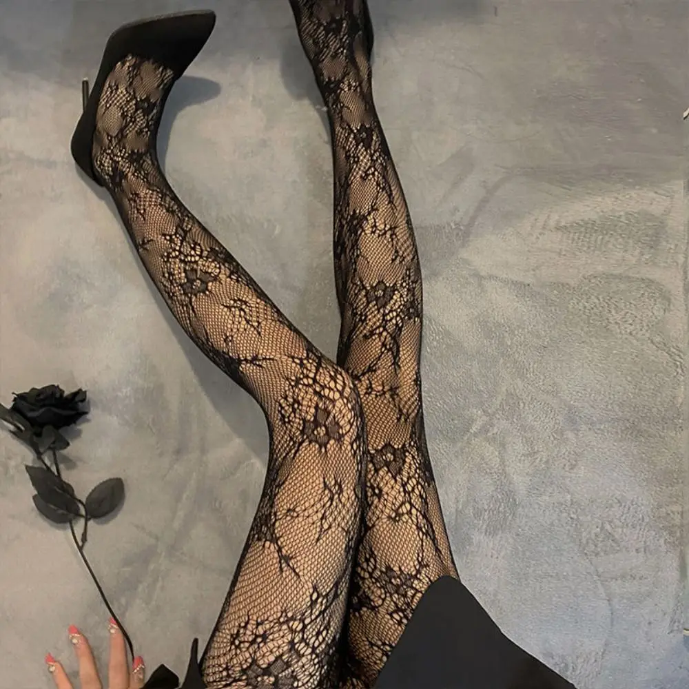 Fashionable Hollow Out Flower Pattern Fishnet Stockings Jacquard Small Flowe Mesh Design Net Socks Mesh Tights Women Use