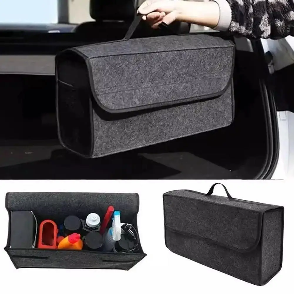 

Car Storage Bag Foldable Felt Charger Cable Organizer Trunk Portable Storage Box Large Capacity Home Auto Accessories Tool