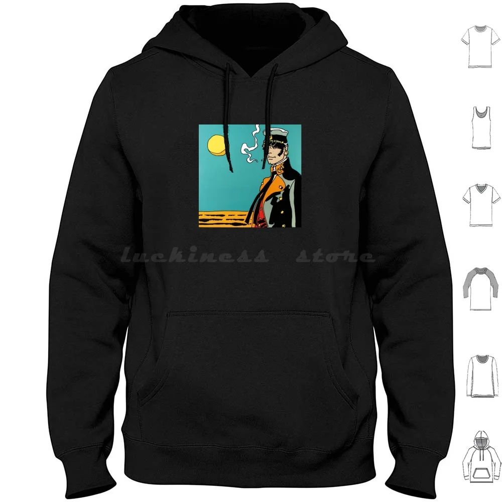 Smoking On Moon Hoodies Long Sleeve Classic Venice Sea Manga Retro Captain Maltese City Adventure Funny Italy Comics