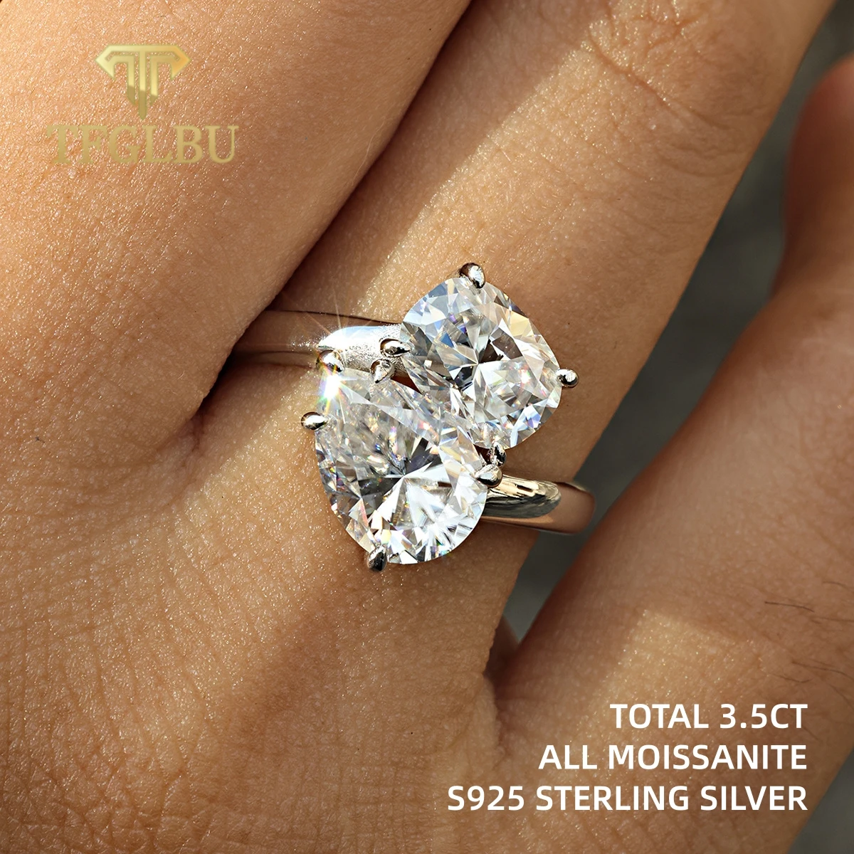 TFGLBU 3.5cttw Oval Pear Cut Moissanite Diamond Rings for Women S925 Sterling Silver Wedding Band Bridal Ring with GRA Certified